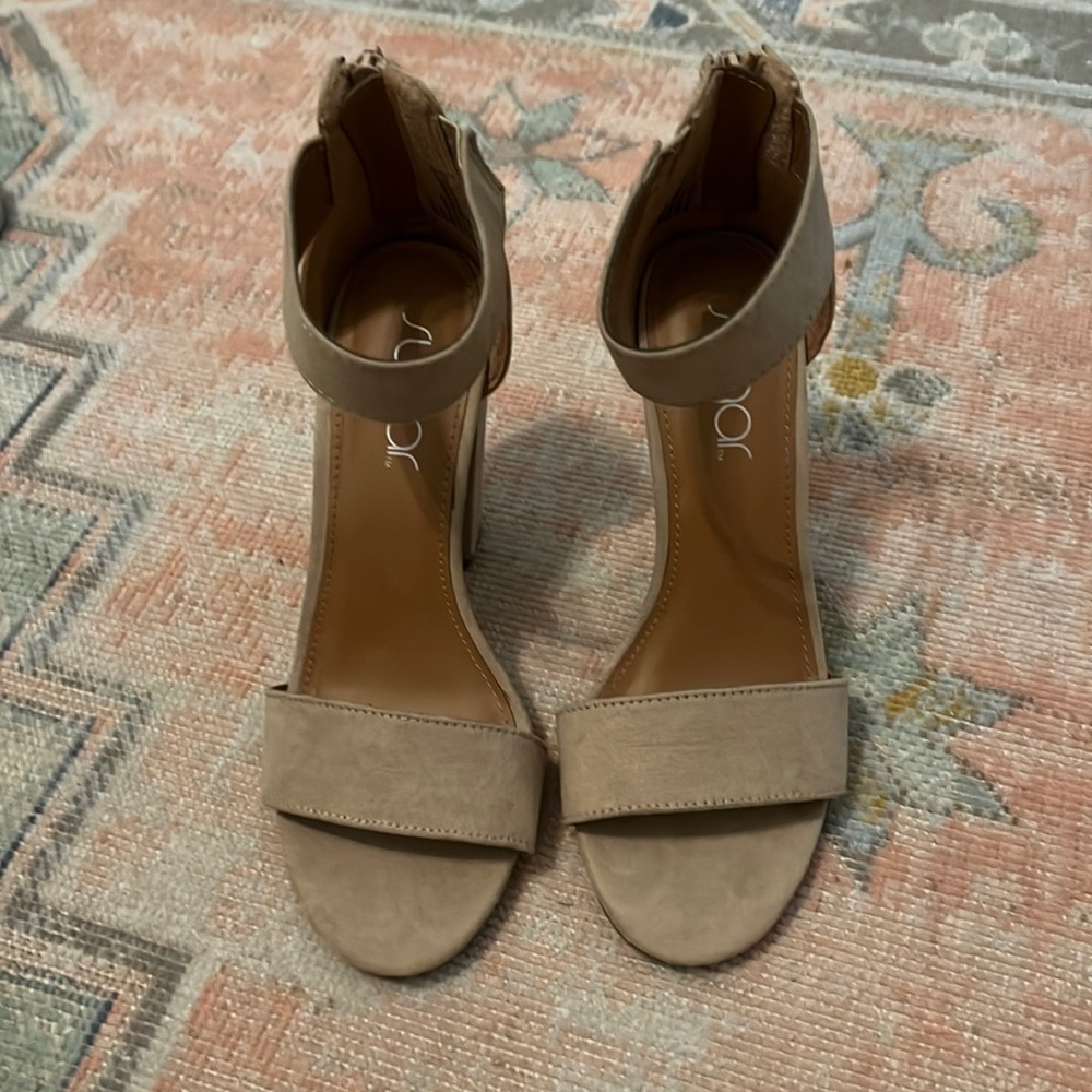 Skyla by Sugar tan suede strappy heel